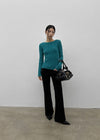 [MADE] Moeli Hairy Ribbed Button Boat Neck Knit