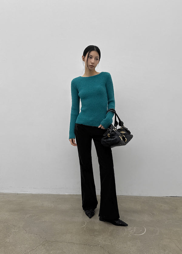 [MADE] Moeli Hairy Ribbed Button Boat Neck Knit