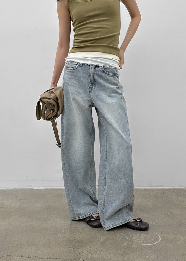 Rare washed wide denim pants