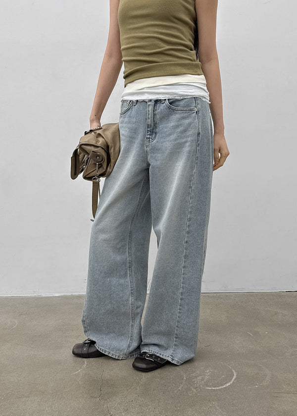 Rare washed wide denim pants