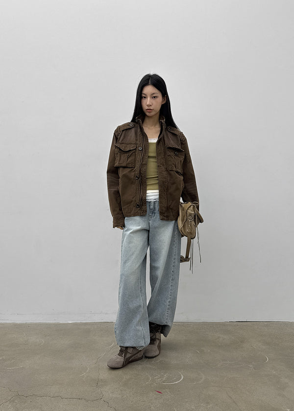 Rare washed wide denim pants