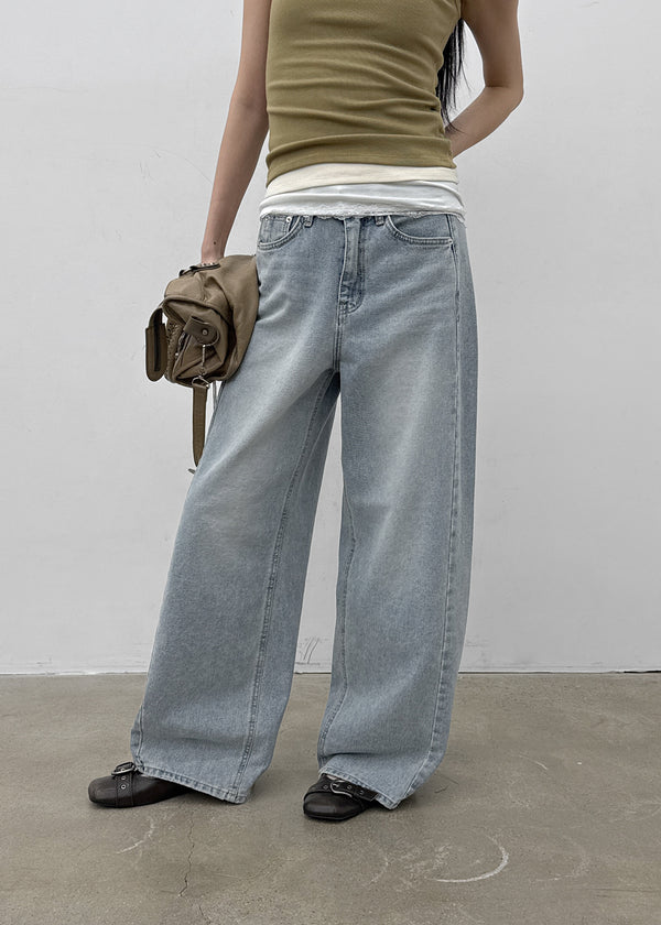 Rare washed wide denim pants