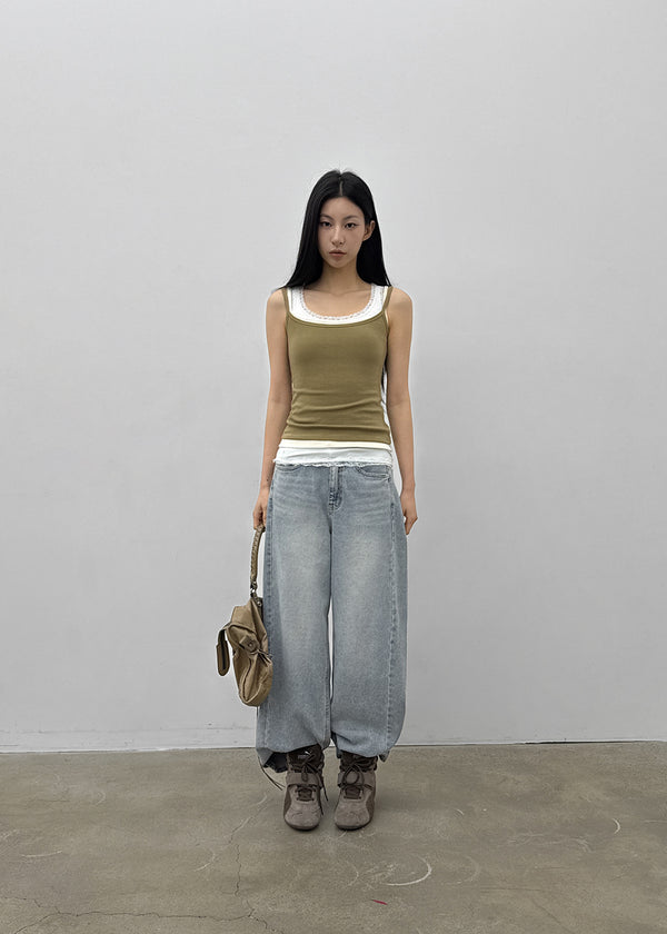 Rare washed wide denim pants