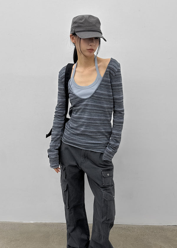 [MADE] Polish Stripe Deep U-Neck Long Sleeve Tee