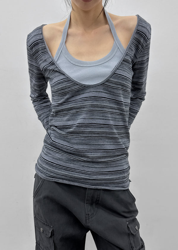 [MADE] Polish Stripe Deep U-Neck Long Sleeve Tee