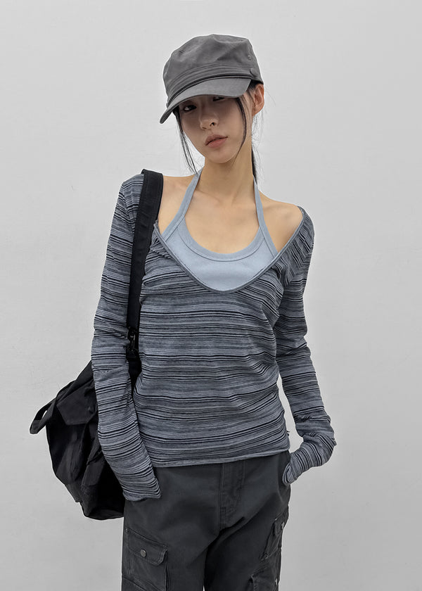 [MADE] Polish Stripe Deep U-Neck Long Sleeve Tee