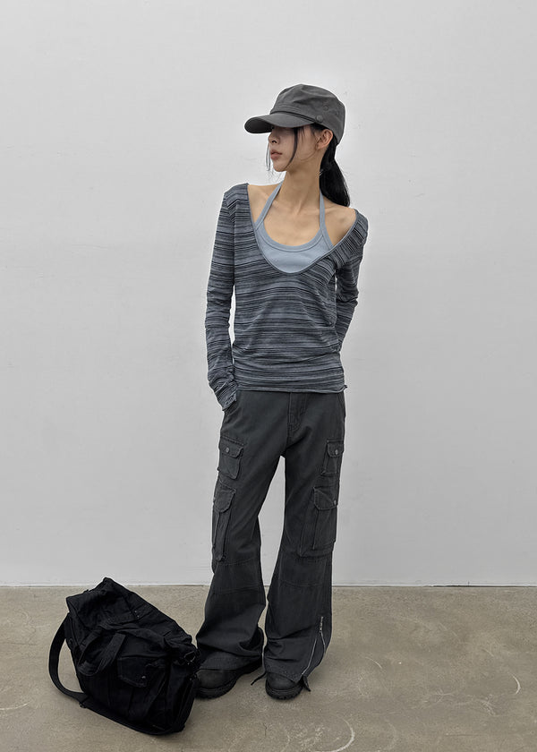[MADE] Polish Stripe Deep U-Neck Long Sleeve Tee