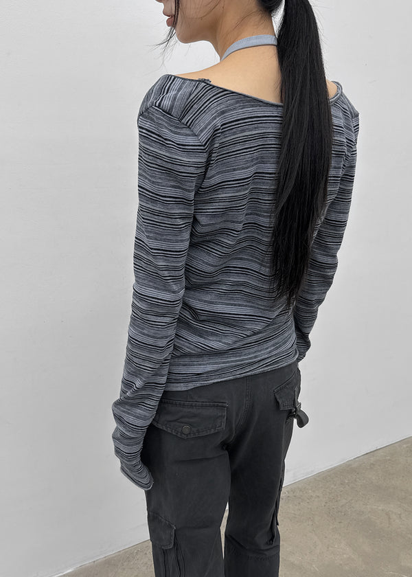 [MADE] Polish Stripe Deep U-Neck Long Sleeve Tee
