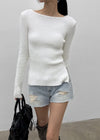 [MADE] Moeli Hairy Ribbed Button Boat Neck Knit