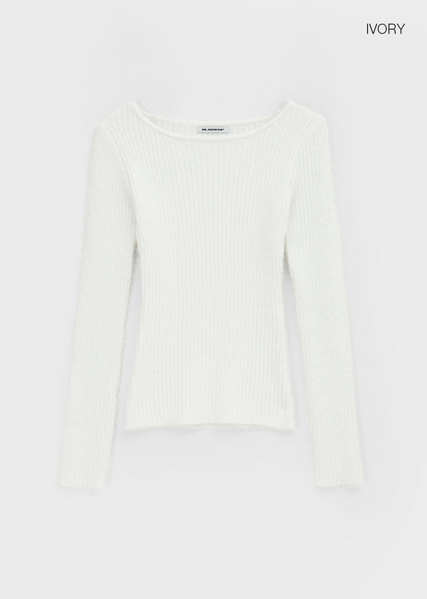 [MADE] Moeli Hairy Ribbed Button Boat Neck Knit