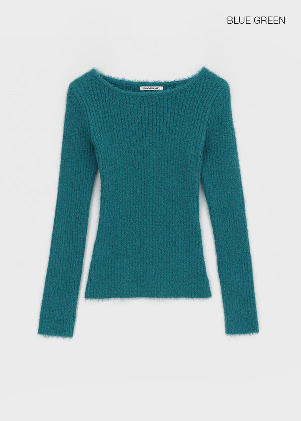 [MADE] Moeli Hairy Ribbed Button Boat Neck Knit