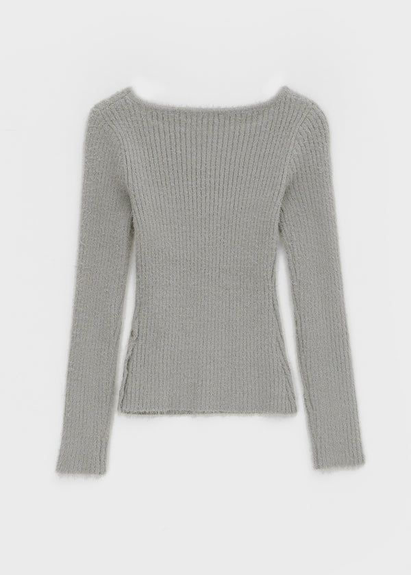 [MADE] Moeli Hairy Ribbed Button Boat Neck Knit