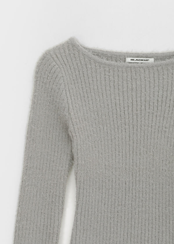 [MADE] Moeli Hairy Ribbed Button Boat Neck Knit