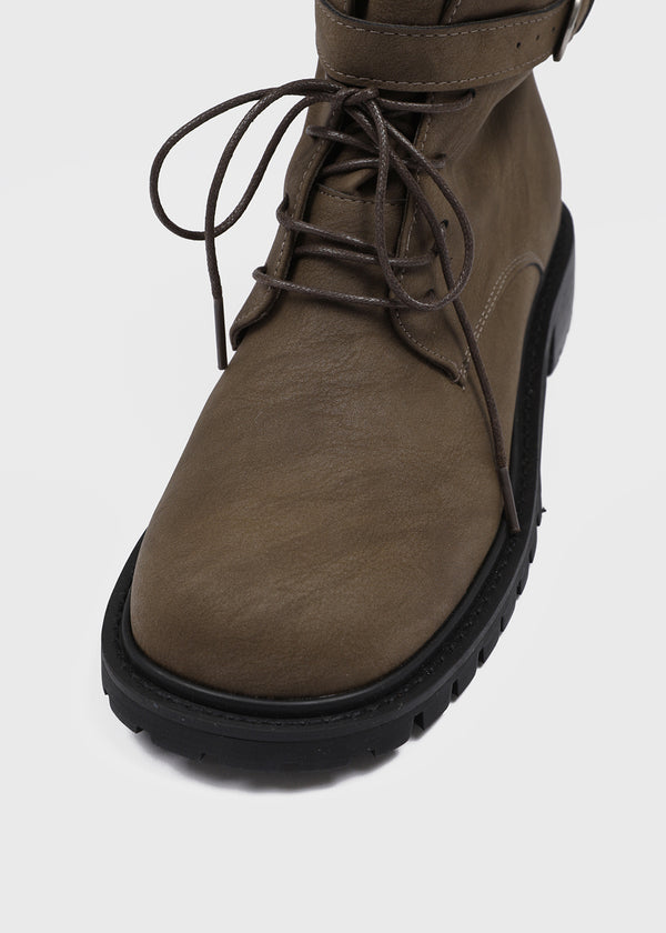 Hermit Buckle Lace-up Mid-calf Boots