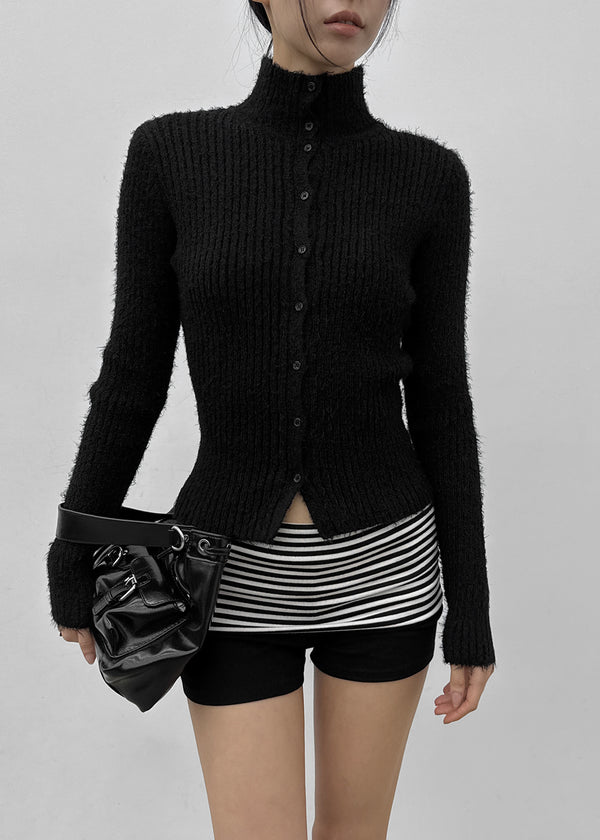 [MADE] Moeli Hairy Ribbed High-Neck Knit Cardigan