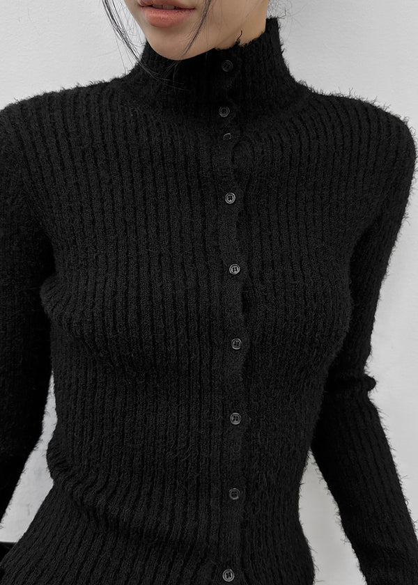 [MADE] Moeli Hairy Ribbed High-Neck Knit Cardigan
