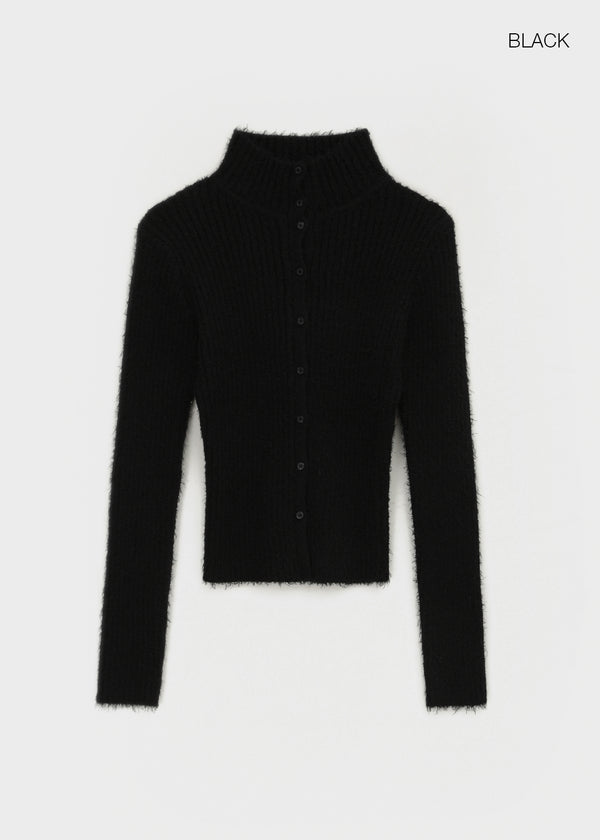 [MADE] Moeli Hairy Ribbed High-Neck Knit Cardigan