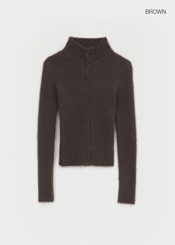 [MADE] Moeli Hairy Ribbed High-Neck Knit Cardigan
