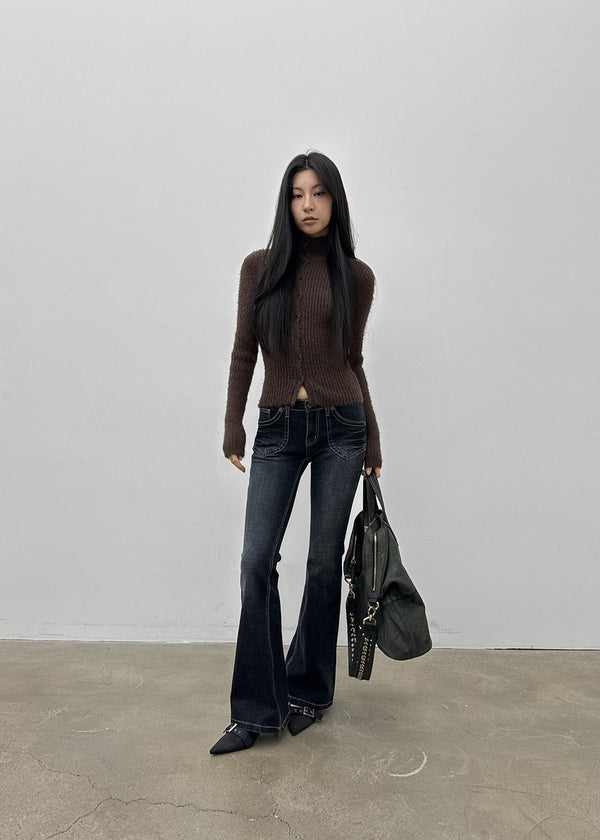 [MADE] Moeli Hairy Ribbed High-Neck Knit Cardigan