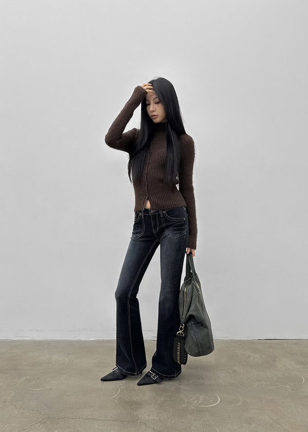 [MADE] Moeli Hairy Ribbed High-Neck Knit Cardigan