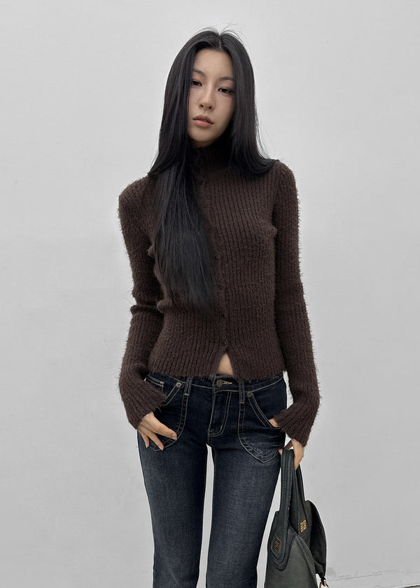 [MADE] Moeli Hairy Ribbed High-Neck Knit Cardigan