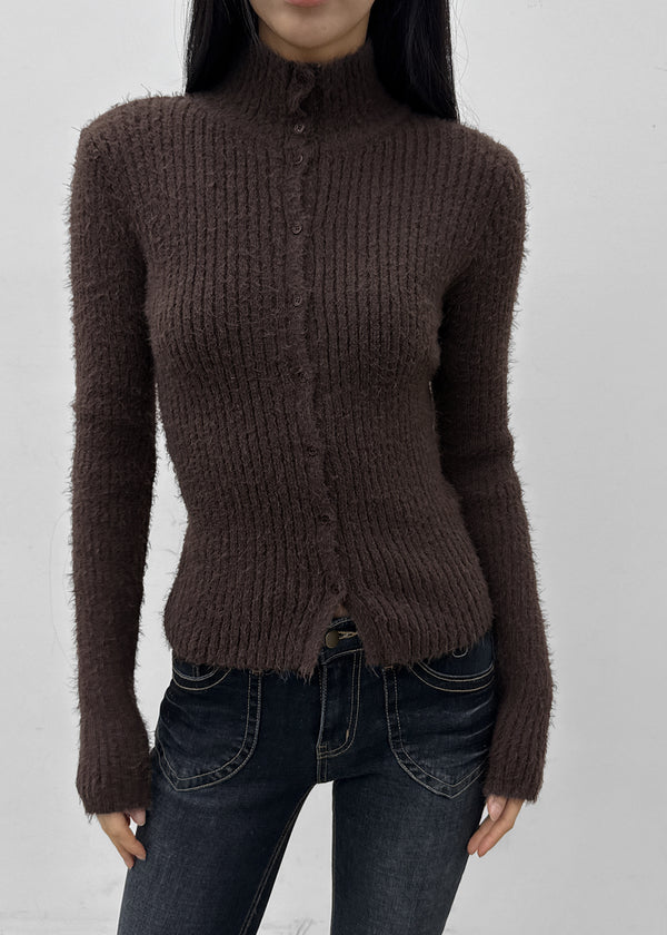[MADE] Moeli Hairy Ribbed High-Neck Knit Cardigan
