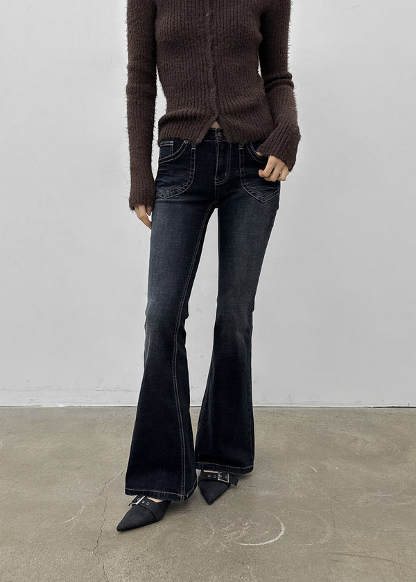 Wood fading bootcut denim pants