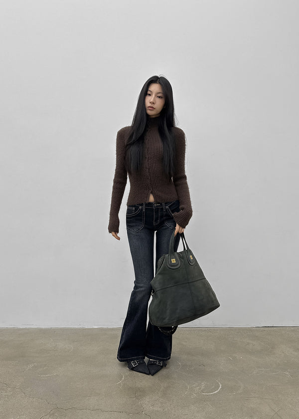 Wood fading bootcut denim pants