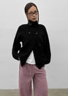 Double-button high-neck wool knit cardigan