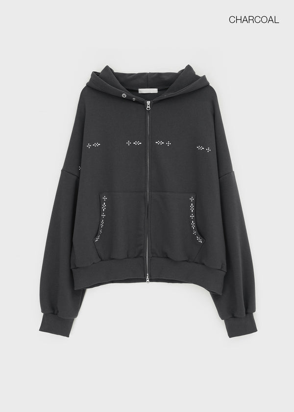 (UNISEX) Fahrenheit Studded Two-Way Zip-Up Hoodie