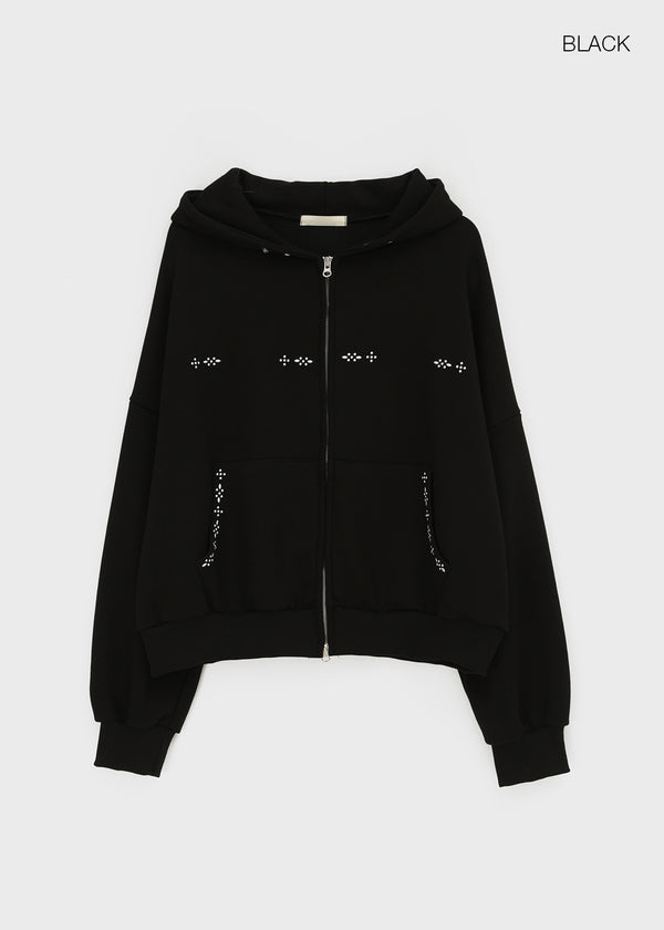 (UNISEX) Fahrenheit Studded Two-Way Zip-Up Hoodie