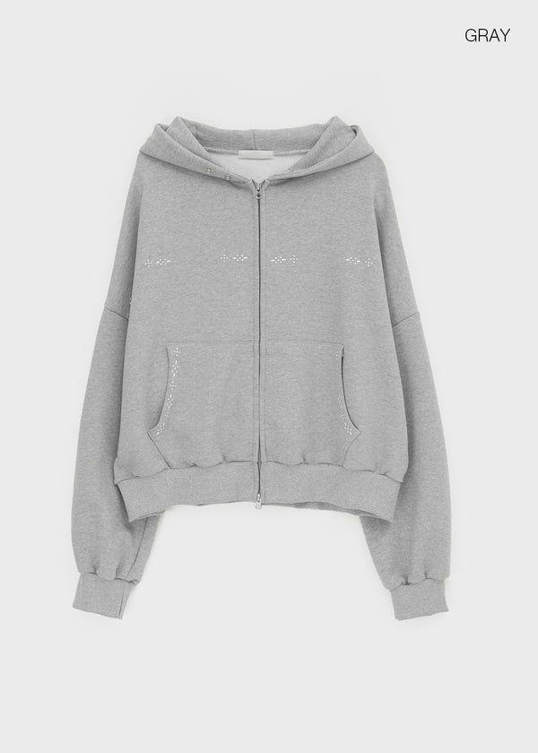(UNISEX) Fahrenheit Studded Two-Way Zip-Up Hoodie