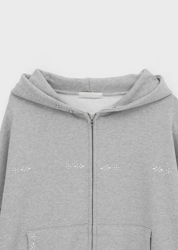 (UNISEX) Fahrenheit Studded Two-Way Zip-Up Hoodie