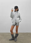 Double-button high-neck wool knit cardigan