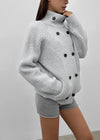 Double-button high-neck wool knit cardigan