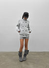 Double-button high-neck wool knit cardigan