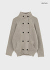 Double-button high-neck wool knit cardigan