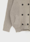 Double-button high-neck wool knit cardigan