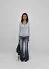 Aesra V-neck Button-down Wool Long-sleeved T-shirt