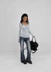 Aesra V-neck Button-down Wool Long-sleeved T-shirt