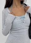 Aesra V-neck Button-down Wool Long-sleeved T-shirt
