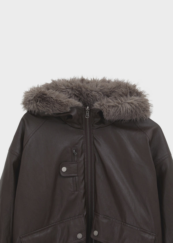 [MADE] Romkun Reversible Hooded Fur Leather Jumper