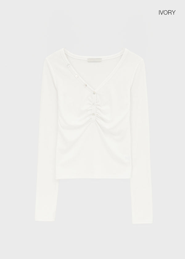 Jade Shirred Staff Long Sleeve Tee