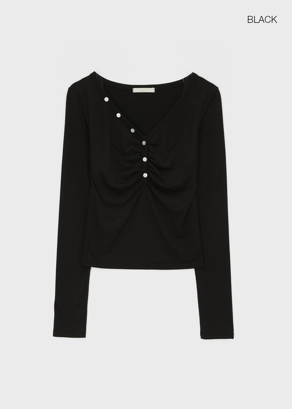 Jade Shirred Staff Long Sleeve Tee