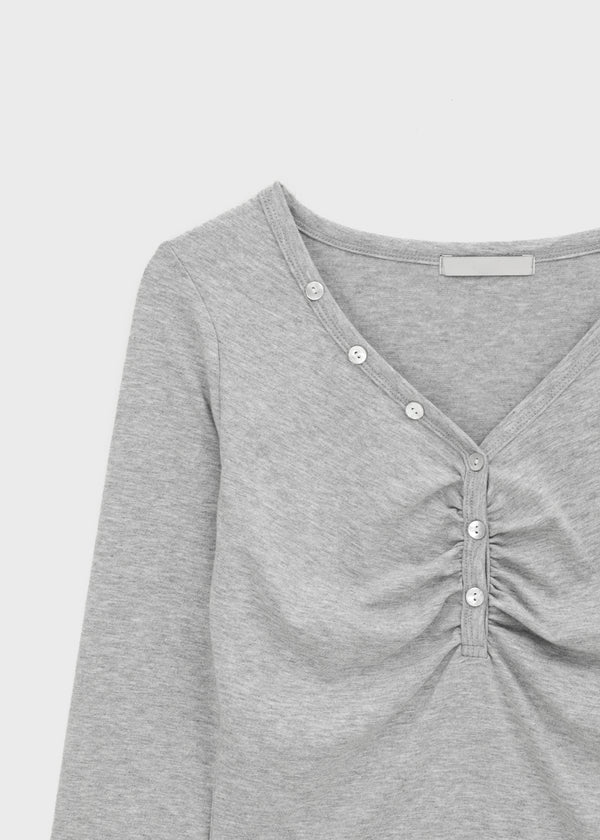 Jade Shirred Staff Long Sleeve Tee