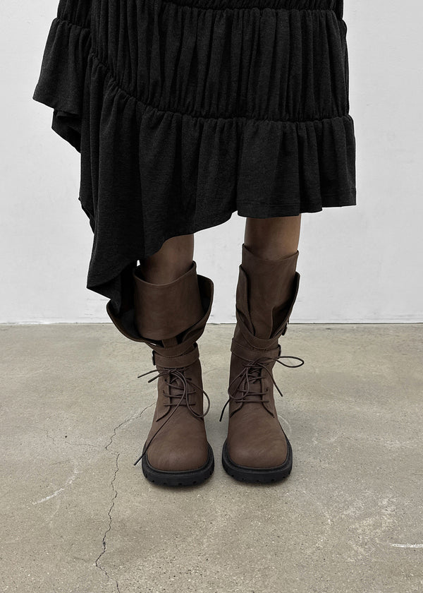 Hermit Buckle Lace-up Mid-calf Boots