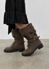 Hermit Buckle Lace-up Mid-calf Boots