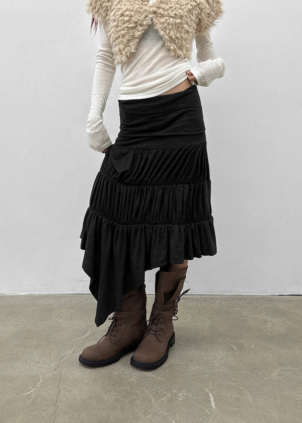 Rit asymmetrical shirred midi skirt