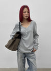 [MADE] Sadney Loose Fit Henley Neck Long Sleeve Tee