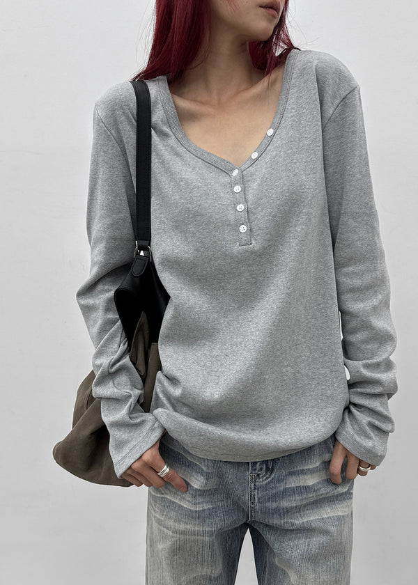 [MADE] Sadney Loose Fit Henley Neck Long Sleeve Tee
